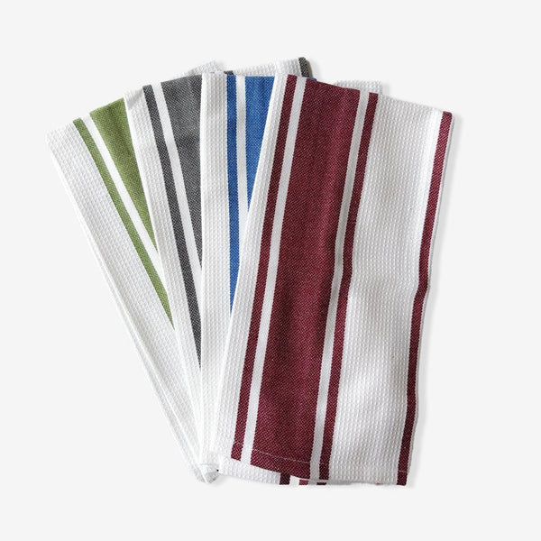 ROYAL HAIL Classic Stripe Waffle Kitchen Towel Cotton for Home, Soft & Highly Absorbent Towel for Kitchen, 18 x 28 inch - Set of 4