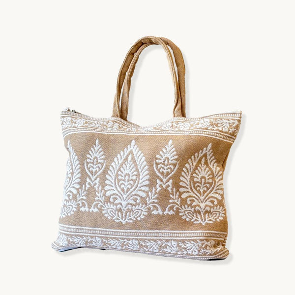 ROYAL HAIL Ivory Leaf Tote Bag for Women Washable Shoulder Bag with Inner Pocket for Go-to Everyday Bag for Travel and Shopping Grocery