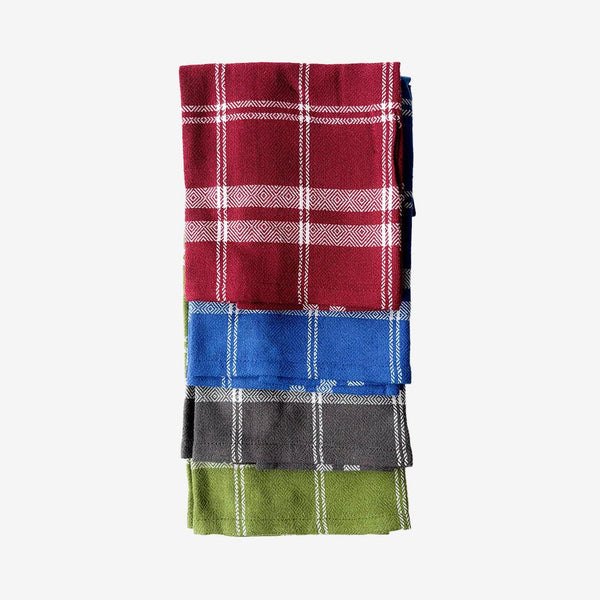 ROYAL HAIL White Border Plaid Towel Cotton for Home, Soft & Highly Absorbent Towel for Kitchen, 18 x 28 inch - Set of 4