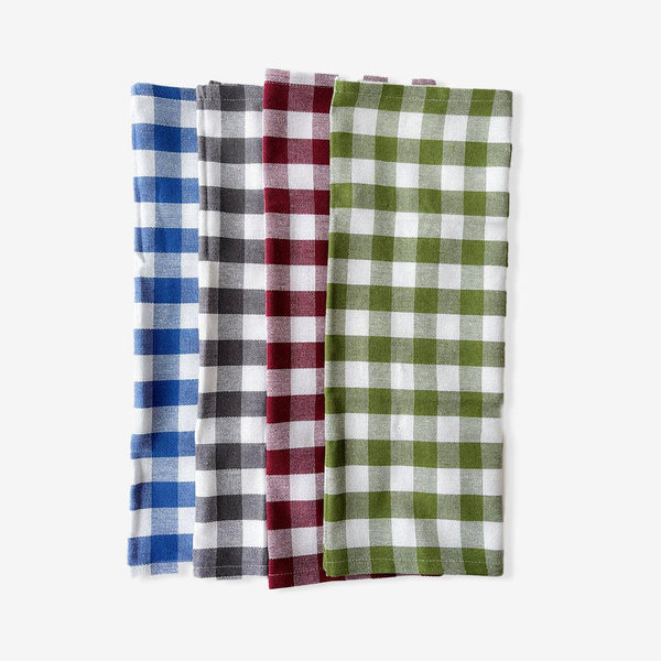 ROYAL HAIL Gingham Check Kitchen Towel Cotton for Home, Soft & Highly Absorbent Towel for Kitchen, 18 x 28 inch - Set of 4