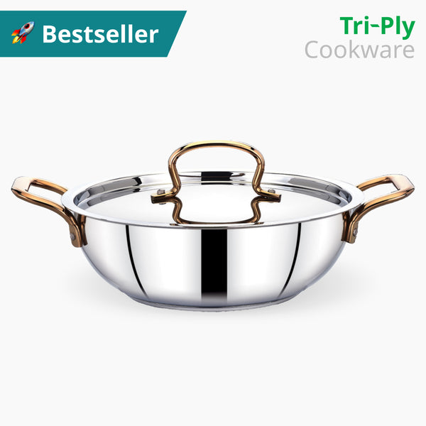 Triply Stainless Steel Kadai | Nonstick Kadai with Lid | Induction Kadai