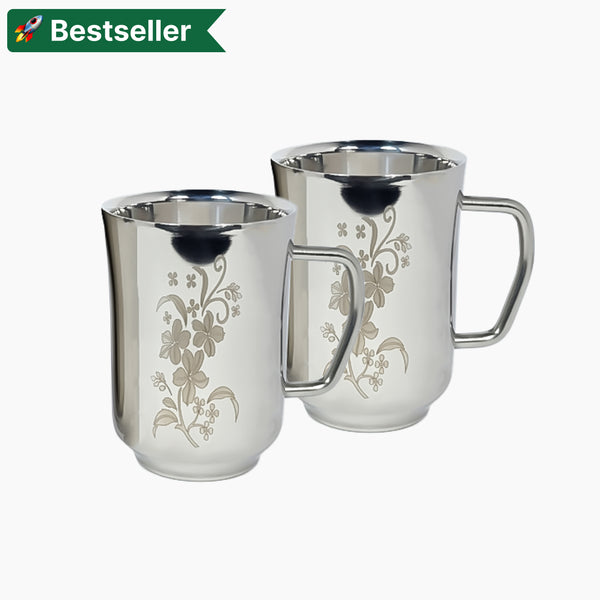 Stainless Steel Swiss Coffee Mug Set of 2 - for Tea/Coffee Serving Mug