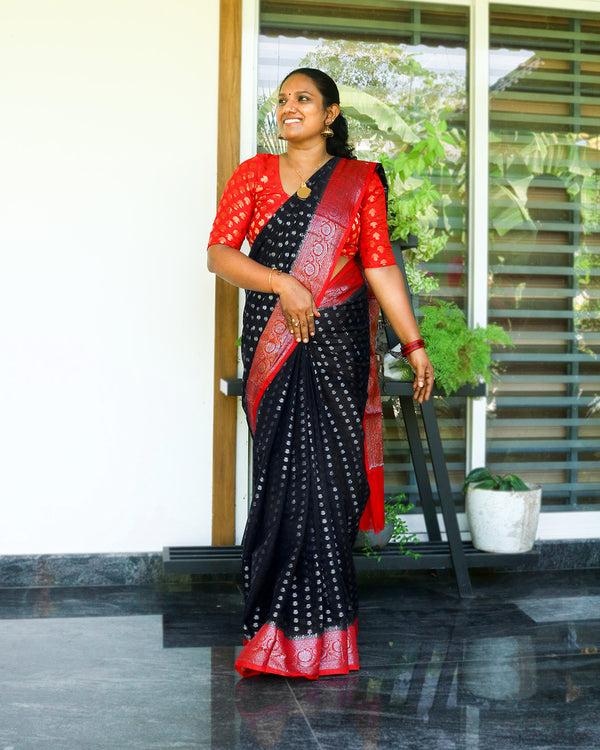 Banarasi Georgette Saree Red and Black, Women Fashion