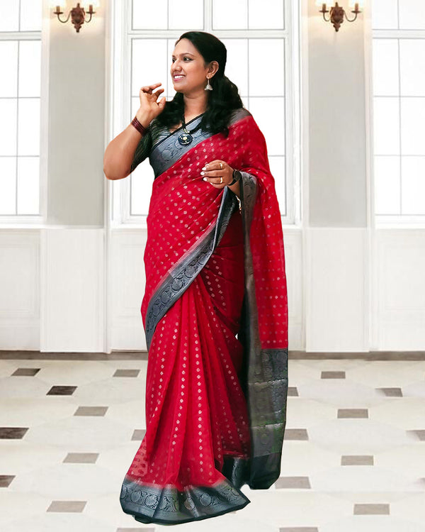 Banarasi Georgette Saree Black and Red, Women Fashion